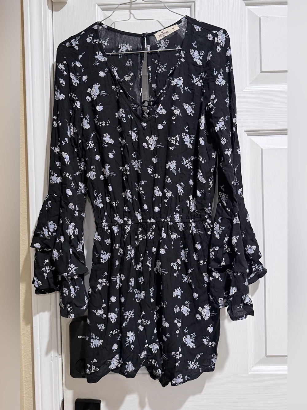 Hollister Black Floral Long-Sleeve Romper